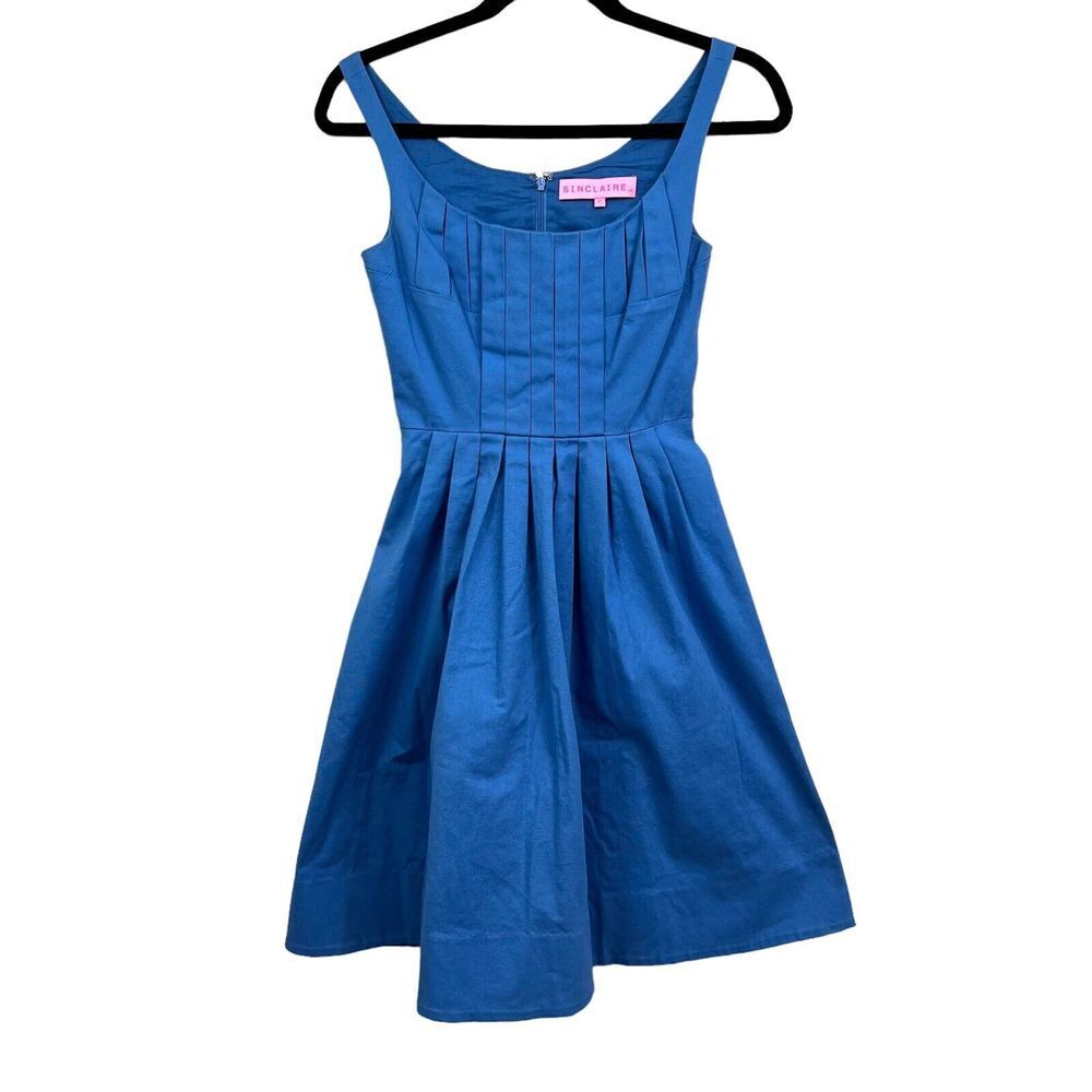 Sinclaire Dress Fit & Flare A Line Pleated Skirt Sleeveless Lined Blue Women 2*